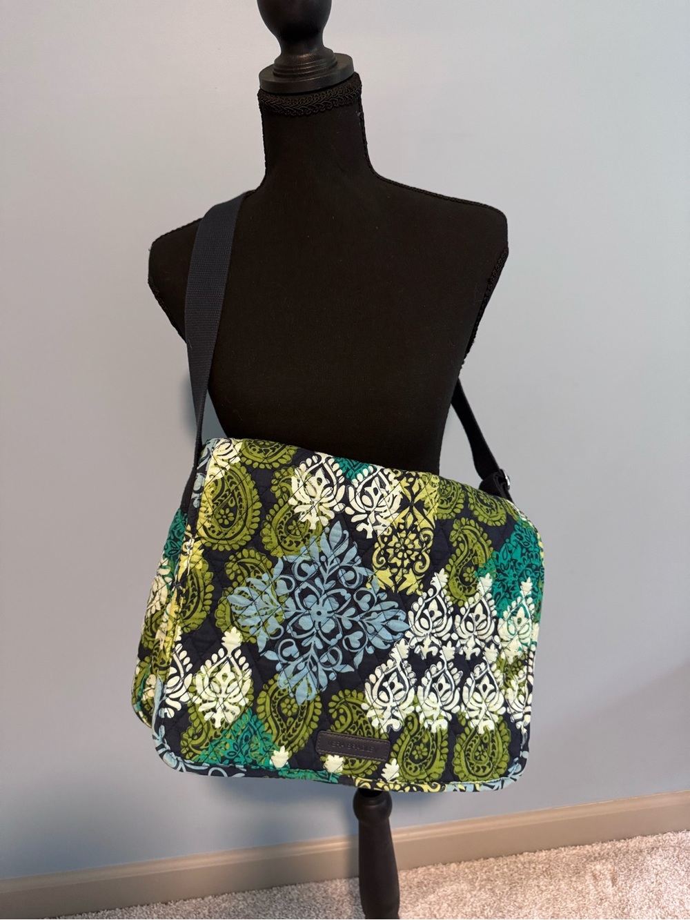 Vera Bradley Quilted Floral Medallion Crossbody in Navy, Teal & Lime